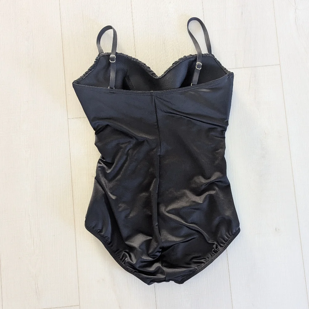 MIRACLESUIT Black Rialto Ruched Slimming Control One-Piece Swimsuit Size 12